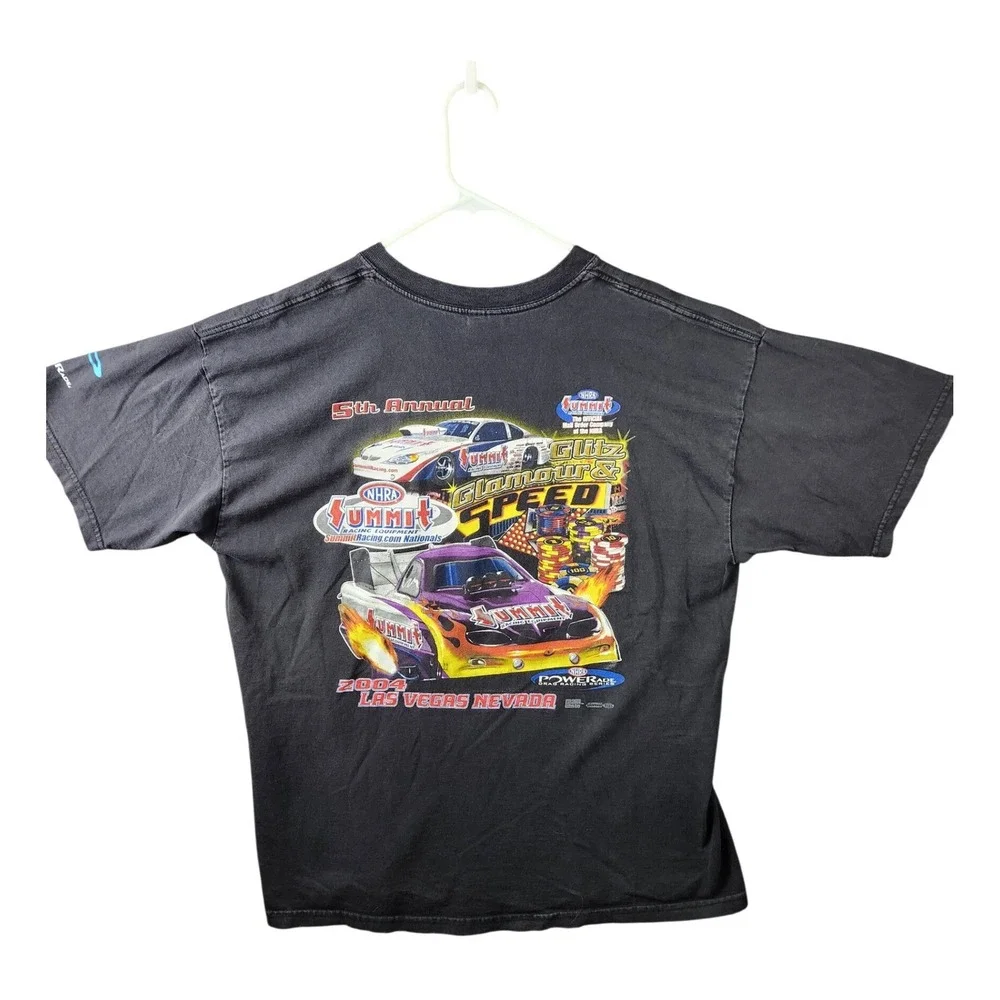 NHRA Summit Racing T-Shirt Men's L Black Y2K 2004 Las Vegas Drag Racing 2-Sided